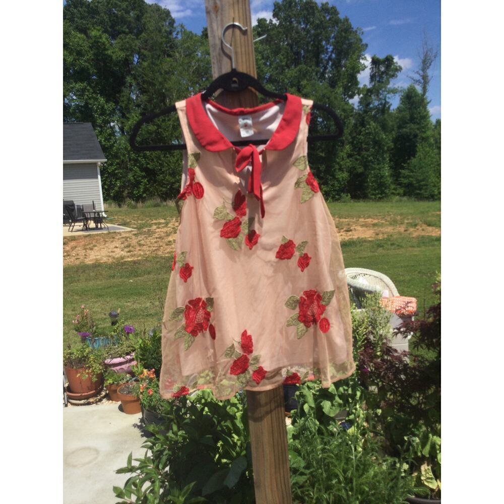Disney sleeveless blouse XS extra small sheer fairy princess whimsical red peach - Picture 2 of 11